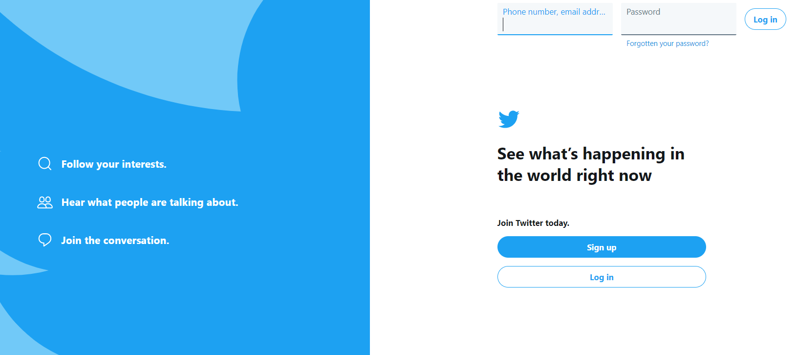 Twitter registration form example