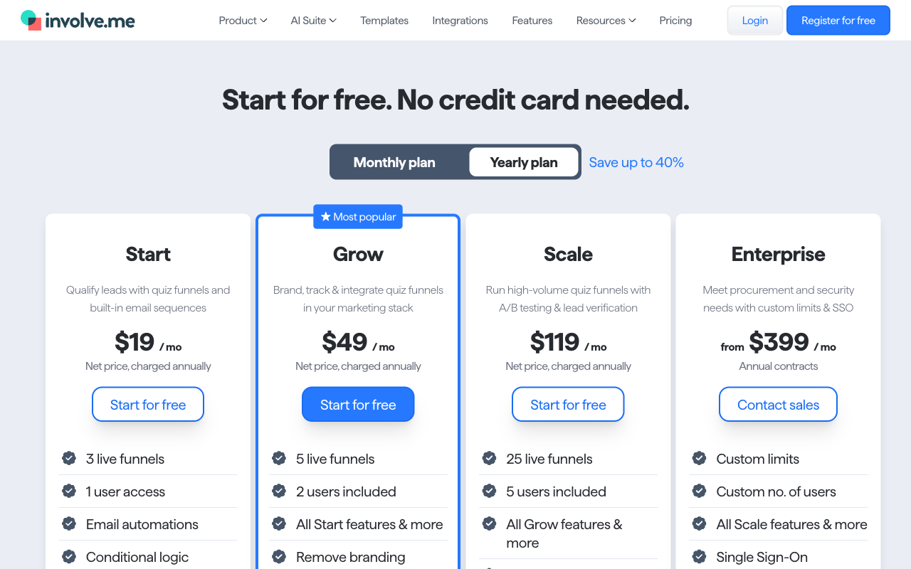 involve.me pricing page
