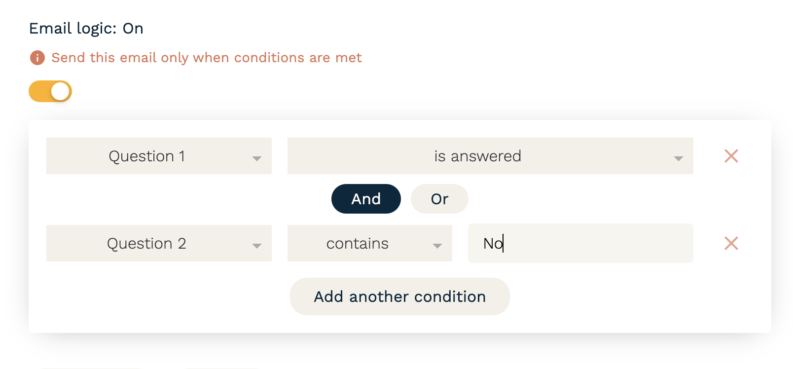 A conditional logic rule in Paperform